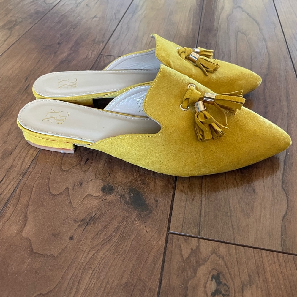 New York & Company Mustard Tassel Mules